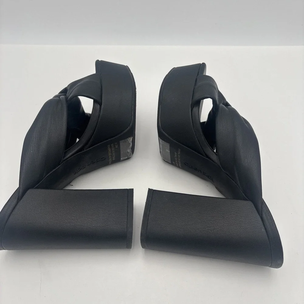 Open Edit Platform Sandals Size 6.5 Black Square Open‎ Toe Knotted Heels